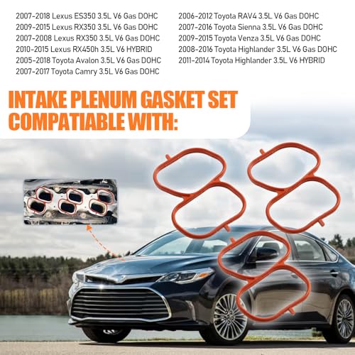 Image of 037-4886 Intake Plenum Gasket Replacement for Lexus ES350 RX350 RX450H 2007-2018 Replacement for Toyota Avalon Camry Highlander RAV4 2005-2018 Intake Manifold Gaskets Replace 0374848 171760P020