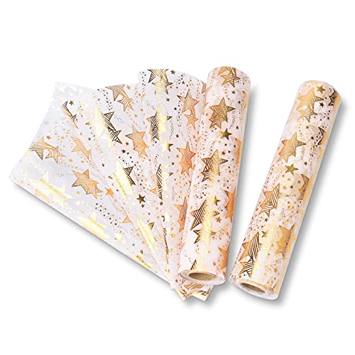 Infankey - Camino de mesa (2 rollos, 29 cm x 10 m, diseño de estrellas, color bronce y tul, decoración de mesa para Navidad, cumpleaños, bodas, Navidad Cover