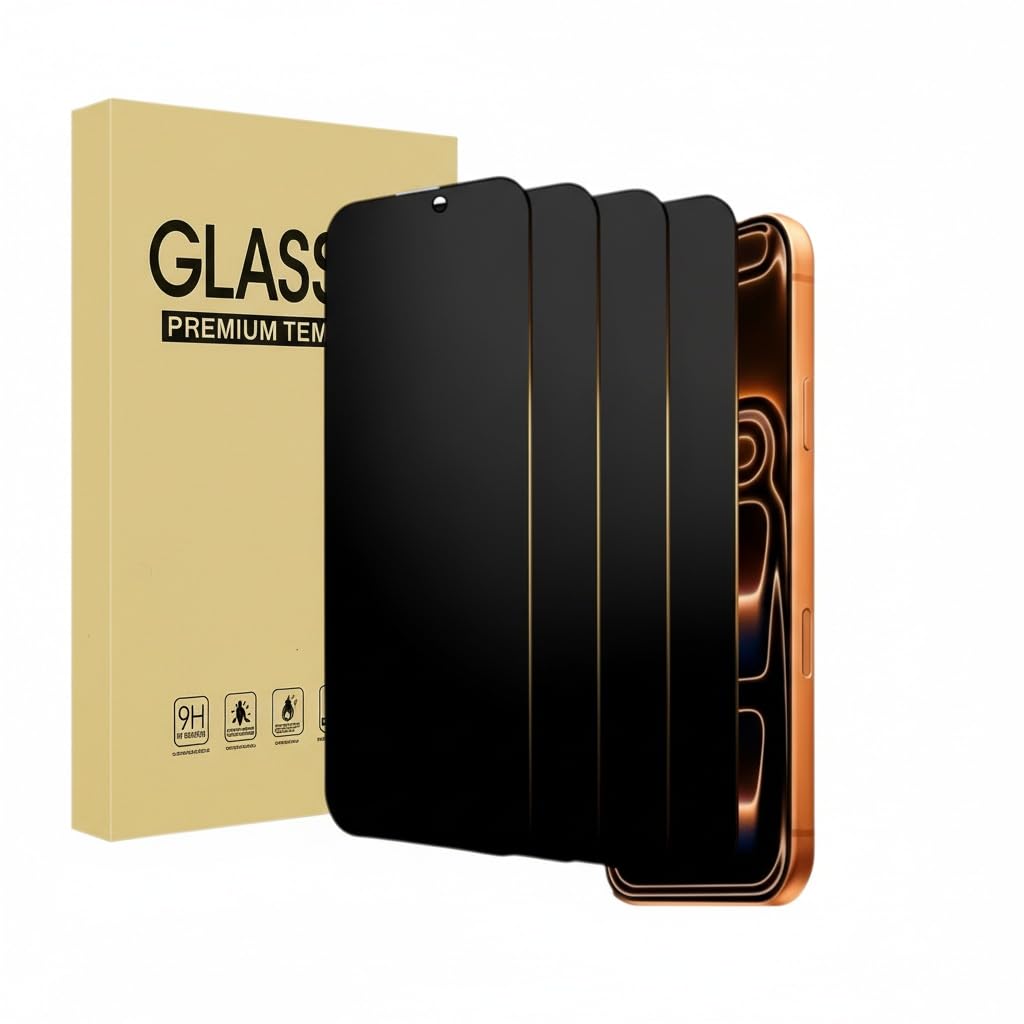 4 Pack Privacy Screen Protector for iPhone 17 Pro Max, Military Grade Shatterproof 9H Hardness Anti-Spy Tempered Glass