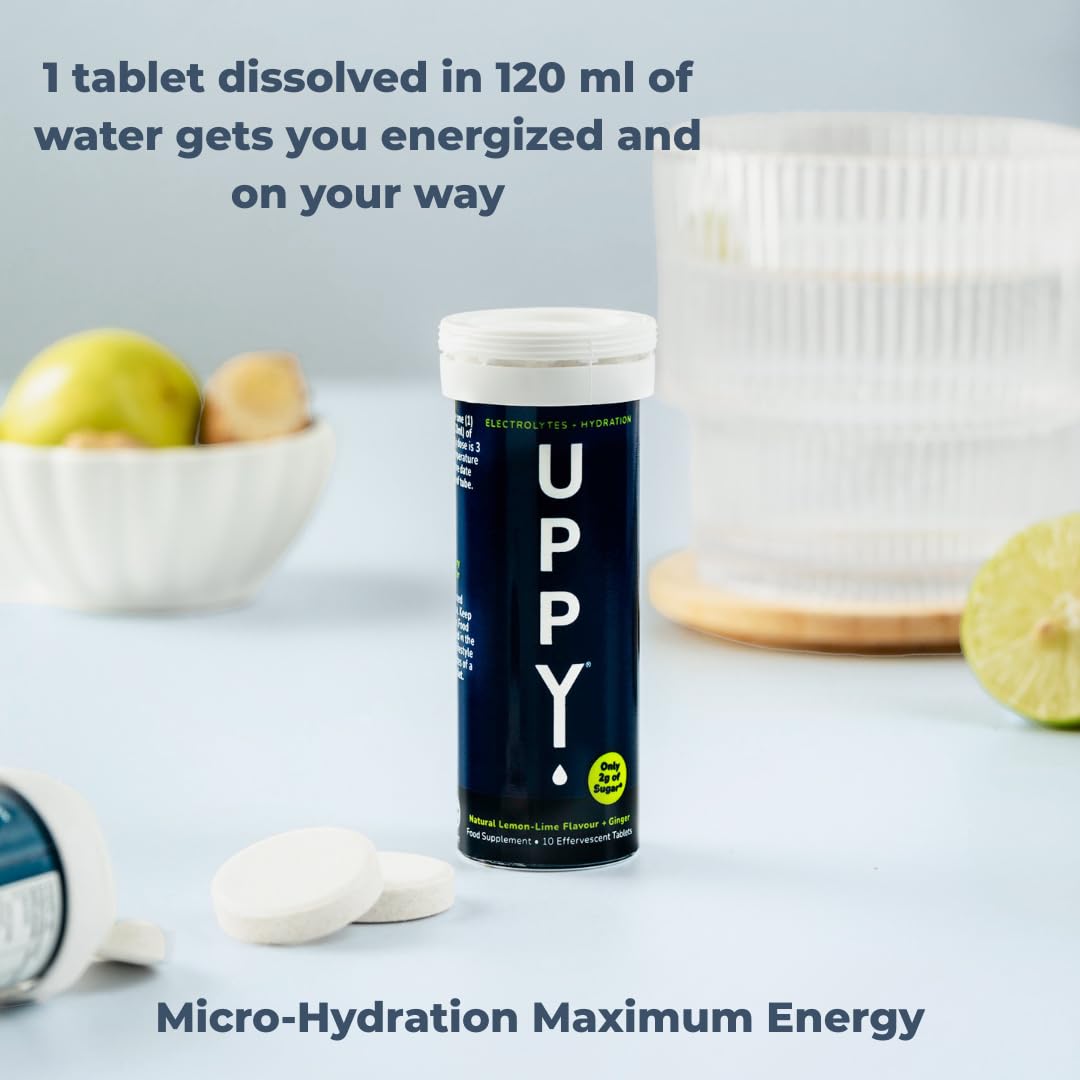 Uppy! Electrolyte Comprimés Effervescents Hydratation - Citron Citron Vert - 60 Comprimés (6 ×10) - Complément Electrolyte pour Voyage et Sport