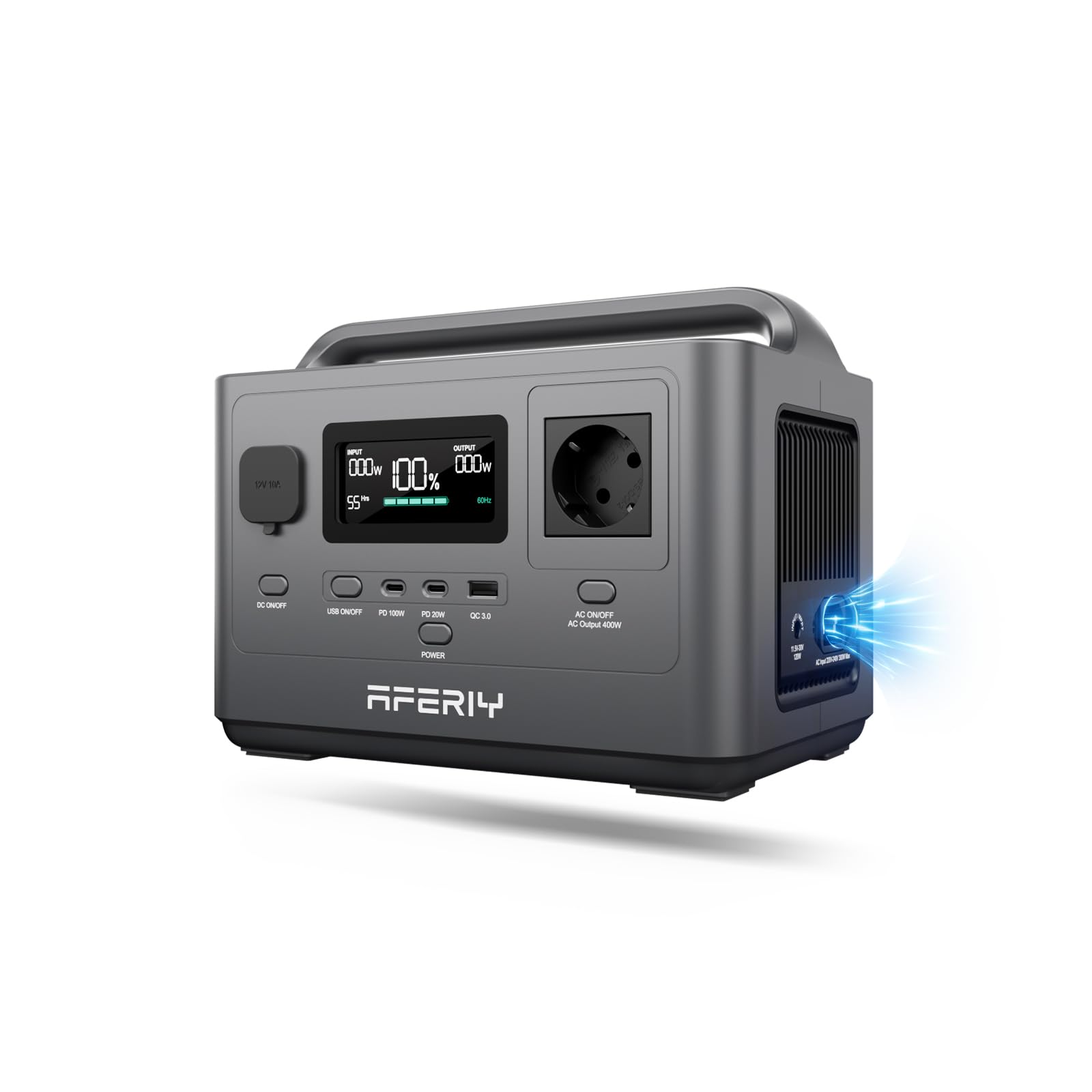AFERIY AF-P040 400W Tragbare Powerstation, 256Wh LiFePO4 Akku, 1.2h Schnelladung, Zahlreiche Anschlüsse, UPS, Solargenerator für Camping, Notfälle