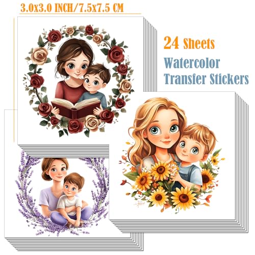 Image of ZMRU 24 Sheets Vintage Mom Rub On Transfers for Crafts, Cold IOD Transfers Stickers for Wood，Furniture Decals, Glass, Porcelain, Leather, Canvas, Fabric Projects,3 * 3inch(Surrounded by Mom)
