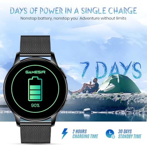 Image of GameSir Active 2 Smartwatch for Men & Women, 1.39 inch HD Round Display, Bluetooth Calling, Heart Rate & SPO₂, 100+ Sports Modes, IP67, Long Battery Life for Android & iOS (Millanese Black)