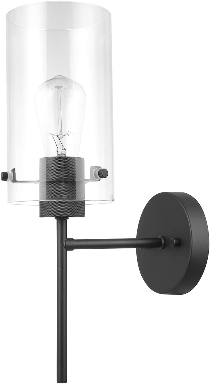 GLOBE Electric 51860 Pisaq 1-Light Wall Sconce, Matte Black, Clear Glass Shade, Bulb Not Included