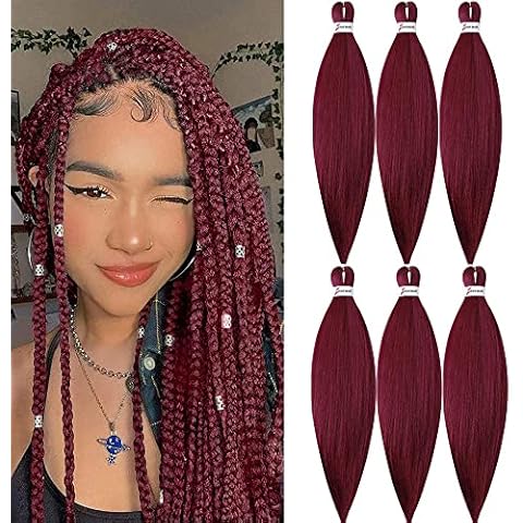 MSBELLE 6 Packs/Lot Pre Stretched Braiding hair 20 Inch Ombre Braiding Hair Extensions Hot Water Setting Crochet Synthetic Hair for Braiding(Red Braiding Hair) Cover