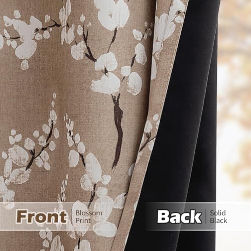 Image of BFAM Floral Print 100% Blackout Curtain with Black Linning at Back, Floral Print Curtains for Living Room /Bedroom Thermal Insulated Energey Saving Blossom Curtain, Pack of 1 Curtain