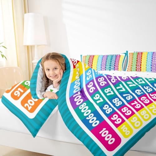 Image of Feelyou Numbers Alphabet Bedding Set King, Educational Learning Comforter for Kids Boys Girls Numbers Comforter Set Learning Time Duvet Set with 2 Pillow Case