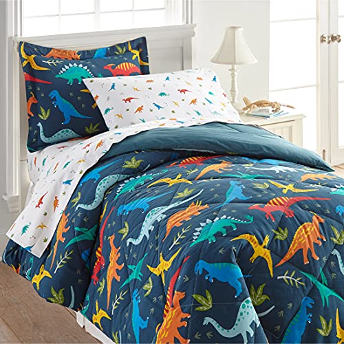 Wildkin 100% Cotton 5 Piece Twin Bed-In-A-Bag For Boys & Girls, Bedding Set Includes Comforter, Flat Sheet, Fitted Sheet, Pillowcase & Sham, Bed Set For Cozy Cuddles (Jurassic Dinosaurs) #TOP9