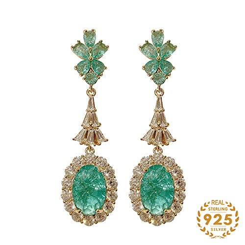 Parring de caída para Mujeres Regalos de joyería de joyería de Piedra de Piedra de Esmeralda en Forma de Flor