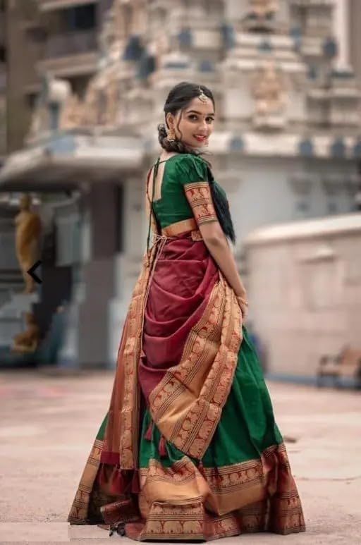 Image of ZITON Women's Indian Traditional Kanjivaram Silk Pure Weaving Lehenga Choli Along With Dupatta And Blouse Piece, Half Saree (Unstitched)