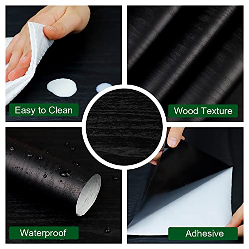 Oxdigi Black Wood Contact Paper - 24 x 196 Inches - Self-Adhesive, Removable and Waterproof - Ideal Peel and Stick Wallpaper for Cabinet, Countertop, Desktop, Rental Property, Kitchen, Bedroom - Thumbnail 2