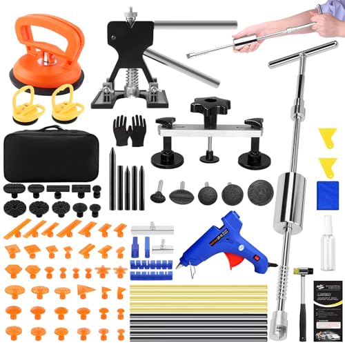 VEXTRO Dent Puller Kit, Paintless Dent Repair Tools with Dent Lifter, Bridge Puller, Slide Hammer T-Bar, PDR Car Dent Removal Kit with Glue Gun and Tabs for Auto Body Hail Damage