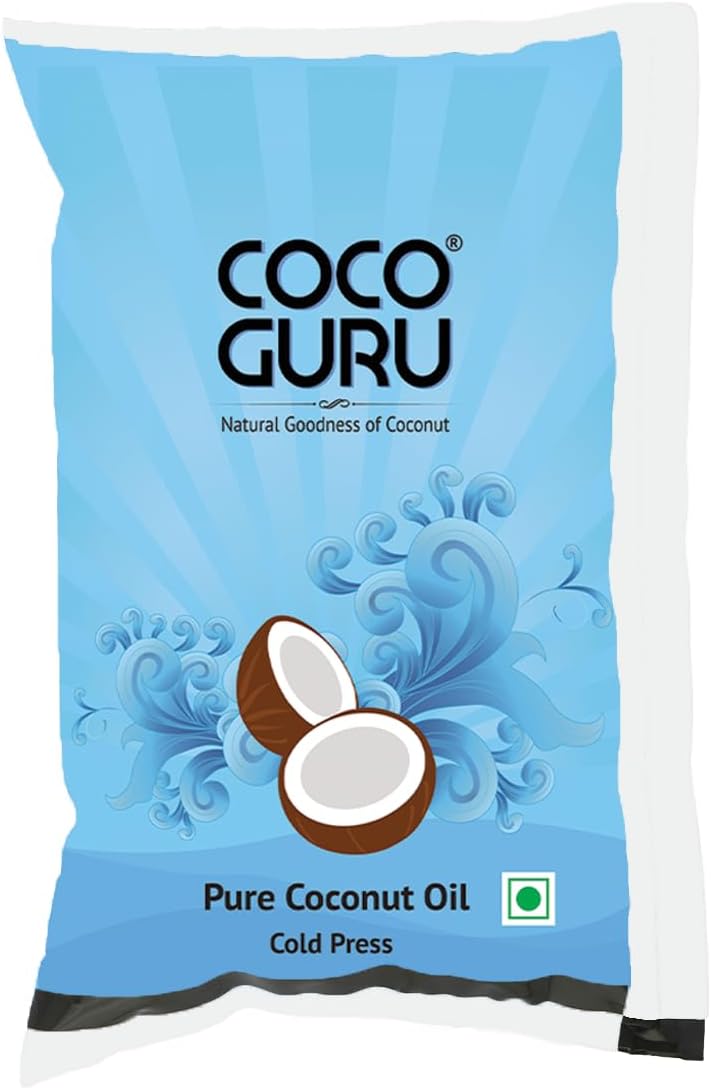 Cold Pressed Coconut Oil - Pouch 1 Litre | Edible Coconut Oil | For Cooking, Deep Frying, Hair, Skin, Baby Massage & Oil Pulling | Pure & Unrefined, Natural, Double Filtered | Keto Diet