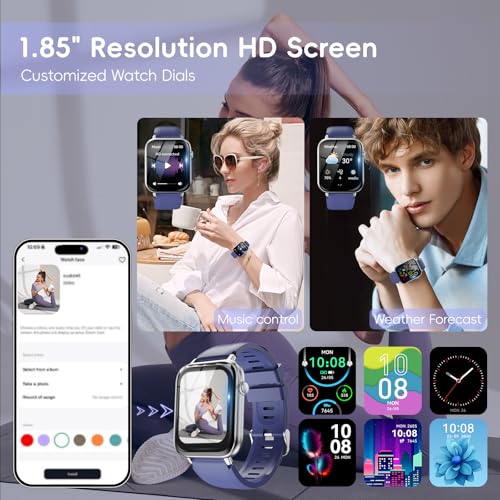 Image of Smart Watch for Men Women Answer /Make Call, 1.85 inch HD Fitness Tracker with 24 /7 Heart Rate & Sleep Monitor, 110+ Sports Modes, IP68 Waterproof Smartwatch, Long Battery Life for Android iOS, Blue