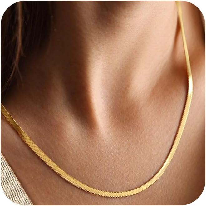 CHESKY Gold Necklace for Women-14K Plated/S925 sterling silver Snake Chain Necklace Dainty Simple Chunky Herringbone Necklace Gold Choker Necklaces Jewelry for Women