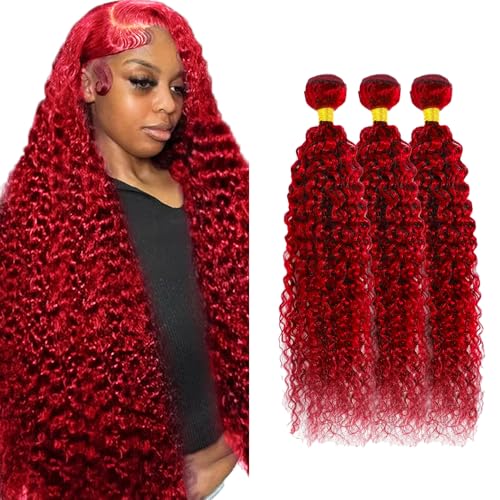 Red Bundles Water Wave Bundles Human Hair 28 30 32 Inch Unprocessed Brazilian Virgin Hair Weave 3 Bundle Red Human Hair Extensions 50 Grams Per Bundle