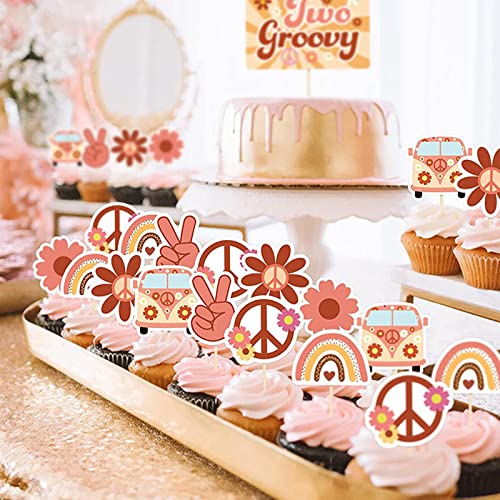 Finduat 24 Pcs Hippie Party Cupcake Toppers Cake Picks Two Groovy Party Decorations For 60S Theme Boho Rainbow Party Supplies #TOP2