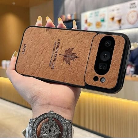 Image of MILLION CASES Back Cover Case for Google Pixel 9 Shockproof Protective Vintage Maple Leaf Embossed Case for Men & Boys(Brown)