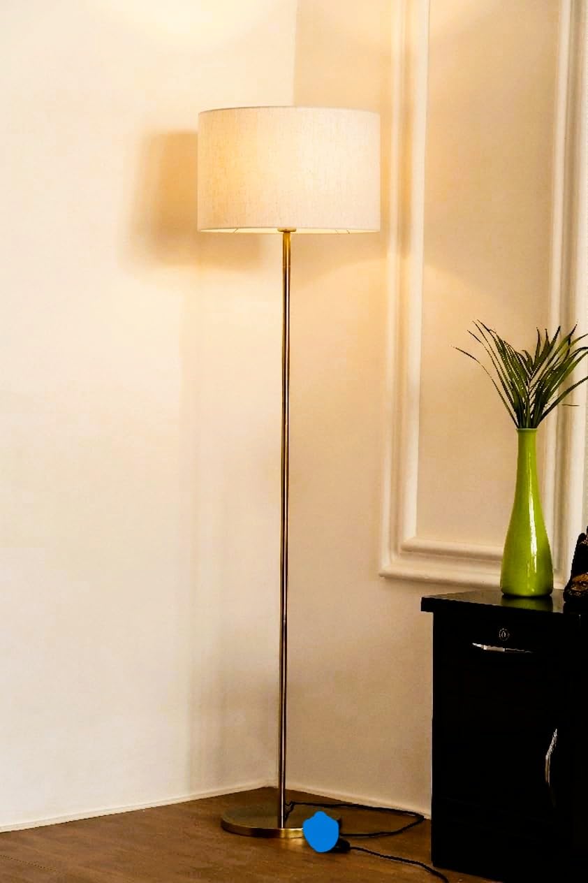 Traditional Pleated Floor Lamp for Bedroom - Elegant Cream Colored Single Light Standing Lamp, Mid Century Retro Pole Light for Reading Nook, Workspace, Easy Tool-Free Assembly-image-2