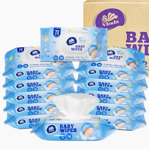 Vinda Natural Care Baby Wipes, Hypoallergenic & Fragrance-Free, 99% Pure Water, Sensitive Skin Friendly, 12 Flip-Top Packs, 864 Total Wipes (72 Wipes per pack)