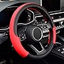 LABBYWAY Microfiber Leather Steering Wheel Cover, Universal Fit 15 Inch Car Anti-Slip Wheel Protector (Black and Red)