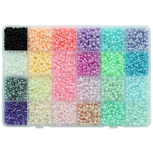 KERGAEN 4mm 6/0 Seed Beads Kit - 3120pcs Bulk Glass Beads with Storage Box, 24 Colors (130pcs/Each) for Jewelry Making, DIY Crafts, Clothing Accessories, Handmade Decor