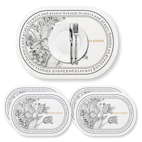 Image of PU Leather Placemat Set of 4 | Floral Print Design | Heat-Resistant, Easy-Clean Table Mat | Waterproof Dining Placemat for Dining Table, Kitchen & Everyday Use (Tulip Charm)
