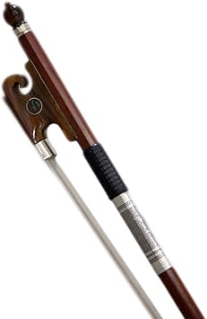 PAITITI 4/4 Full Size Violin Bow Brazil Wood Mongolian Horsehair Round Stick Yak Horn Artist Frog Fully-Line Abalone Inlay Silver Wrap