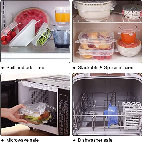Image of 6 Pcs Silicone Stretch Lids Microwave Safe Reuseable Flexible Food Safety Covers For Rectangle, Round, Square Bowls, Dishes, Plates, Cans, Tin, Jars, Glassware, Mugs