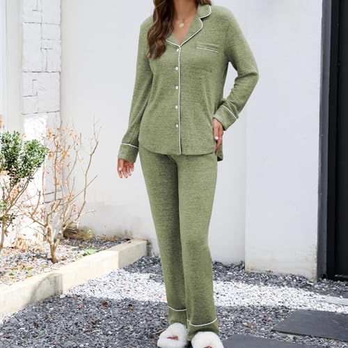 Image of Pjmlifecoco Pajamas Set Long Sleeve Womens Button Down Sleepwear Two Piece Nightwear Soft Pj Lounge Sets S-XXL