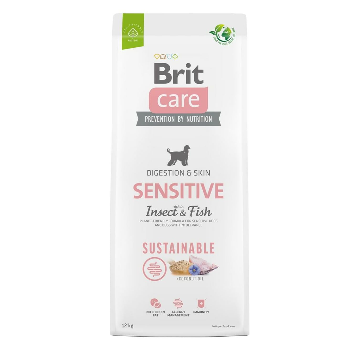 Brit Care Sustainable Sensitive Insect & Fish 12 kg, hipoalergiczna sucha karma dla dorosłych i psów wszystkich ras, wysokiej jakości karma dla psów