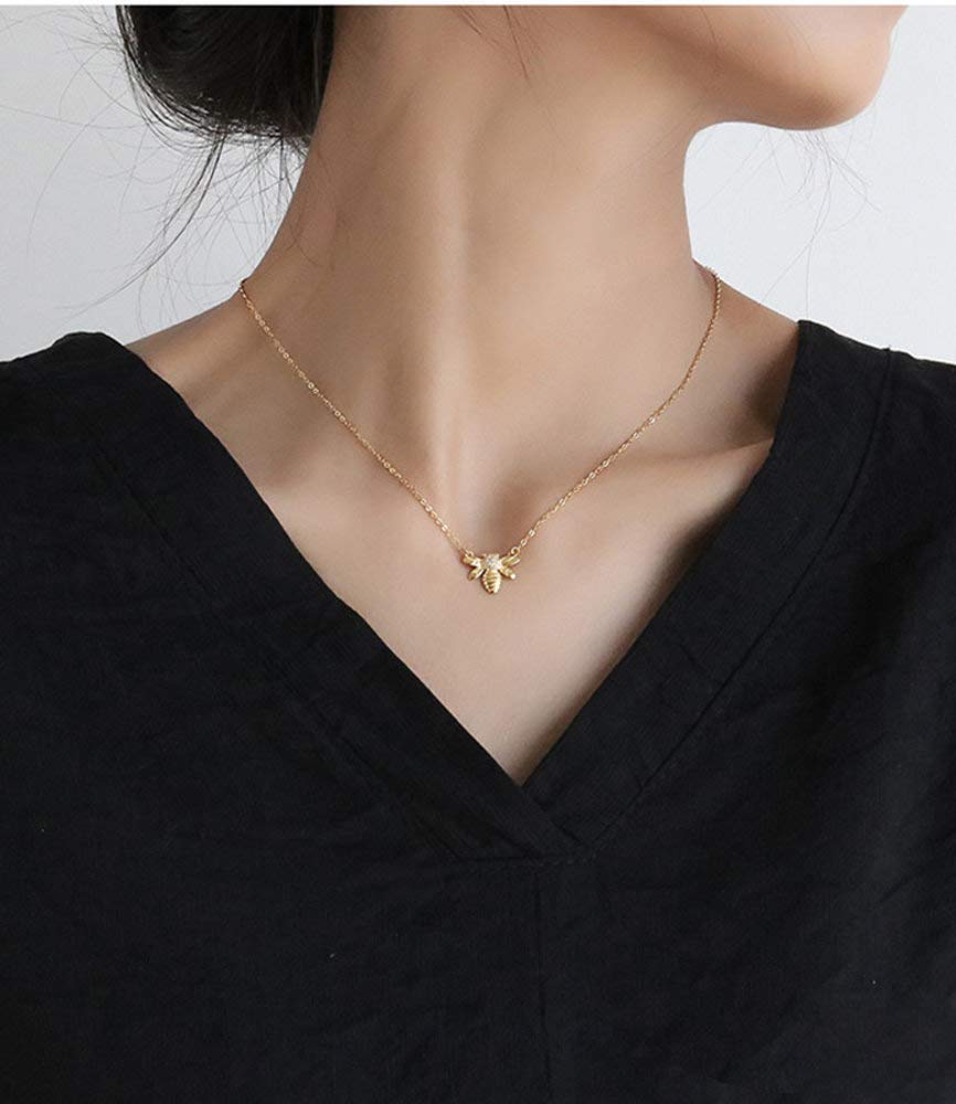 Image secondaire de Collier ras du cou avec pendentif abeille pour femmes, adolescentes, filles, argent sterling S925, délicat cristal CZ diamant re