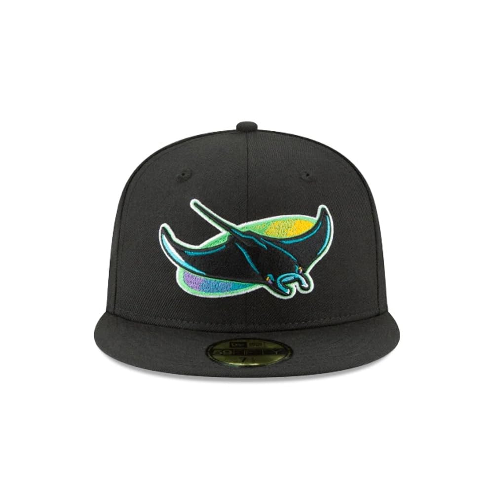 New Era MLB 59FIFTY Tampa Bay Rays Baseballkappe, Team-Farbe, Cooperstown-Logo, authentische Kollektion, angepasste Baseballkappe, Schwarz