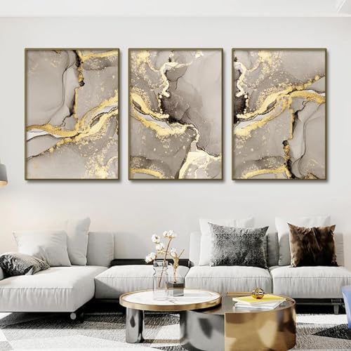 Toile marbre beige salon contemporain | 3 affiches abstraites pour une décoration chic