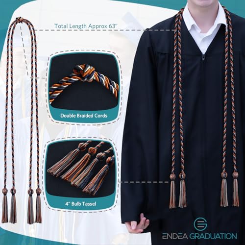 Image of Endea Graduation Double Honor Cord Three-Color (Navy Blue /Orange /Silver)
