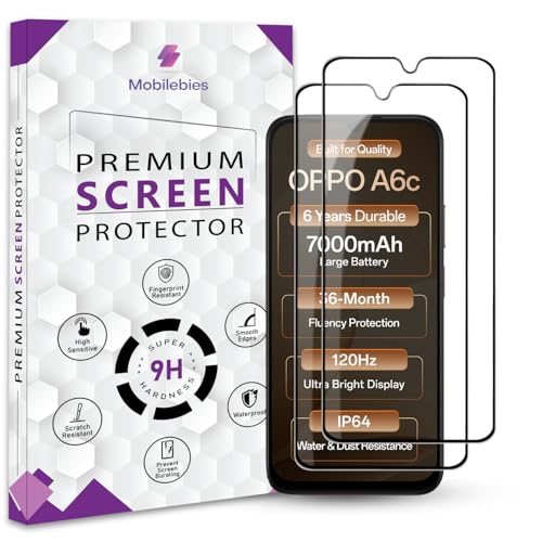 Image of Premium Tempered Glass Screen Protector Guard For Oppo A6c 4G (6.75 Inch, Pack of 2) | Edge to Edge Coverage With Easy to installation kit