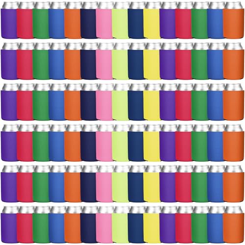 Sunnyray 200 Pieces Multicolor Blank Beer Can Cooler Sleeves Bulk Can Sleeve Beer Drink Sleeve Insulator Sleeve Soft Insulated Reusable Beer Can Coolers for Soda Beer Wedding Party Favors DIY Supplies