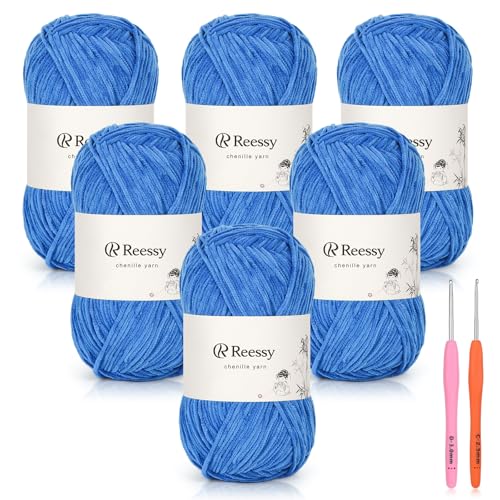 Image of Skinny Chenille Yarn for Crocheting - 6 Pack of 50g /158yd (948yd Total) - Soft Matte Thin Chenille CYC #2 - Fine Weight Baby Yarn for Plush Toys, Baby Blankets & Small Crafts(Navy Blue)