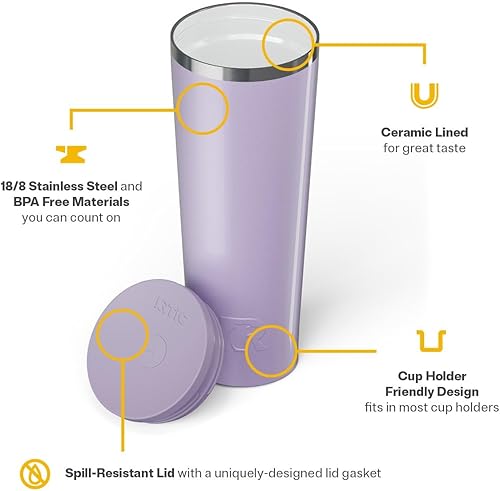 Miniatura 10 de RTIC Vaso de viaje portátil de acero inoxidable de 20 onzas con aislamiento, tapa resistente a derrames, sin BPA, bebida fría y caliente, forro de