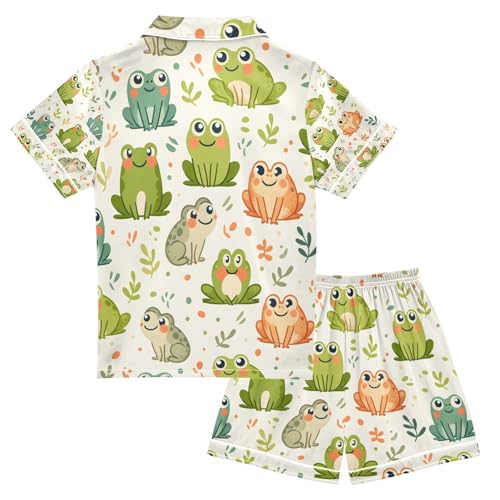 senya Color Cute Frogs Satin Summer Pajama Sets Silk Short Sleeve Button Down Sleepwear2