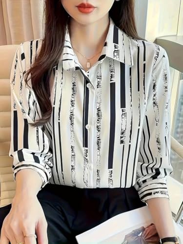 Image of TADKEE Women's V Collared Casual Stylish Long Sleeve Oversized Fit Shirt