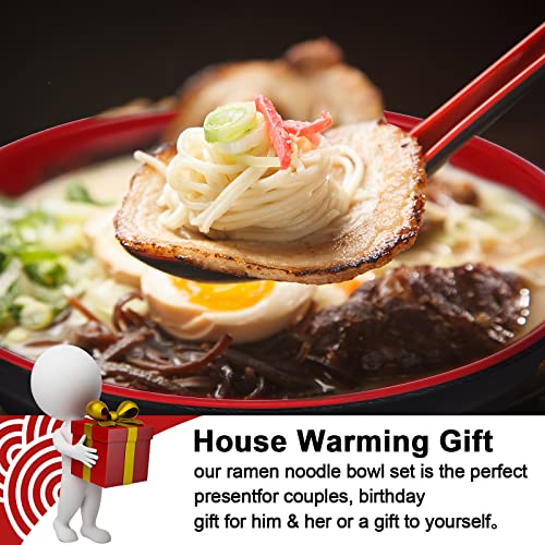 Mimorou 8 Sets Japanese Style Ramen Bowls Melamine Udon Noodle Bowls Red And Black Large Pho Bowls Asian Chinese Soup Bowl Sets #TOP5