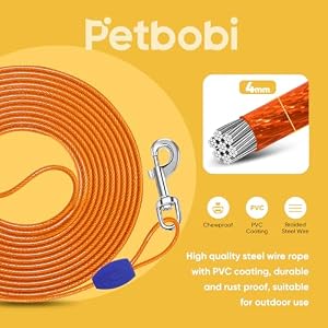 Petbobi Heavy Duty 25 FT Dog Tie Out Cable - Give Your Pup The Freedom to Play with Outdoor Leash for Medium/Large Dogs up to 90 lbs, 4mm Diameter Cable, Shock Absorbing Spring and 360° Swivel Clips Petbobi Heavy Duty 25 FT Dog Tie Out Cable – Give Your Pup The Freedom to Play with Outdoor Leash for Medium/Large Dogs up to 90 lbs, 4mm Diameter Cable, Shock Absorbing Spring and 360° Swivel Clips