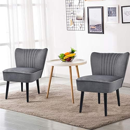 Giantex Velvet Accent Chair Set of 2, Modern Mid-Century Upholstered Living Room Chairs, Comfy Armless Accent Side Chair, Bedroom Chair with Curved Backrest, Padded Seat, Wingback Chair, Slipper Chair