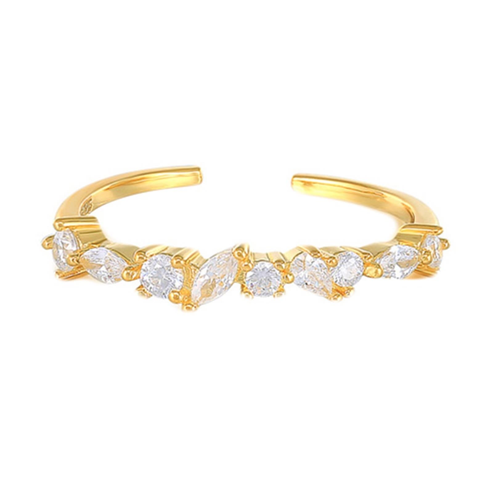 Anillos Mujer Boda Oro 9K/14K, Moissanita Marquesa Blanco, Delicado Anillo Abierto Apilable Ajustable, Joyería Piedra Tamaño 7-22