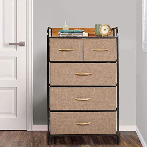 mDesign Tall Dresser Storage Chest Sturdy Steel Frame, Wood Top