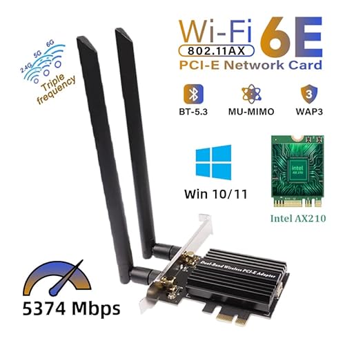 Placa de rede WiFi 6E Ax210 Pcie Intel AX210NGW Bluetooth 5.3 802.11ax Tri Band 2.4Ghz/5Ghz/6Ghz WiF