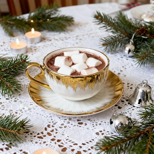Porcelain Tea Cups Set of 2 - Ceramic Coffee Cup (210 Ml) with Saucers - Ceramic Mugs for Home and Restaurants, Valentines Mothers Birthday for Women Men Friend - Image 6