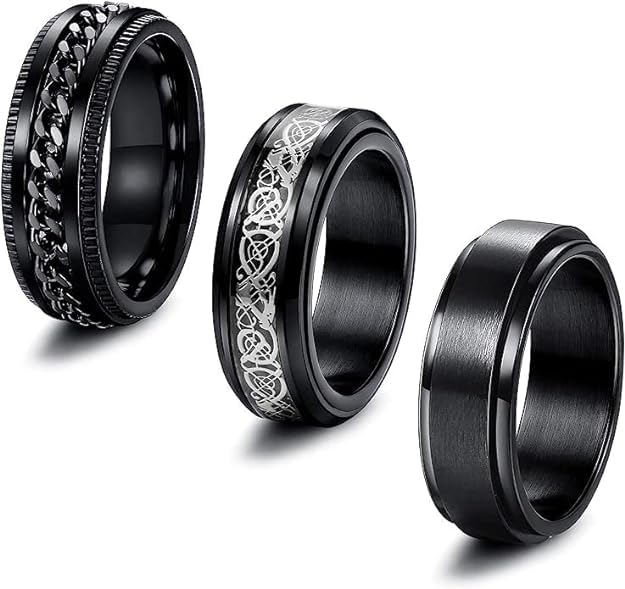 DF Store 3Pcs Black Stainless Steel Fidget Spinner Rings Set for Men Women Cool Wedding Bands Rings 8MM Wide Celtic Dragon Pattern Beveled Edges Ring (20) (B0D583Q7GX) Amazon Price History, Amazon Price Tracker