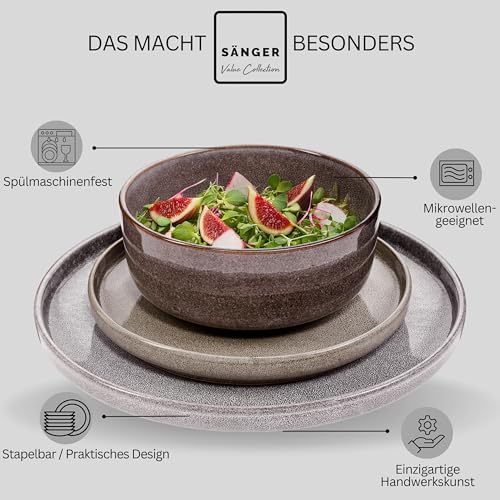 SÄNGER Kairo | Tafelservice 12 teilig, Steingut Geschirr Set 4 Personen, 4x Speiseteller 4x Dessertteller 4x Schalen Geschirrset & Schale mehrfarbig, Teller Set mix, Tiefe Teller | VALUE COLLECTION
